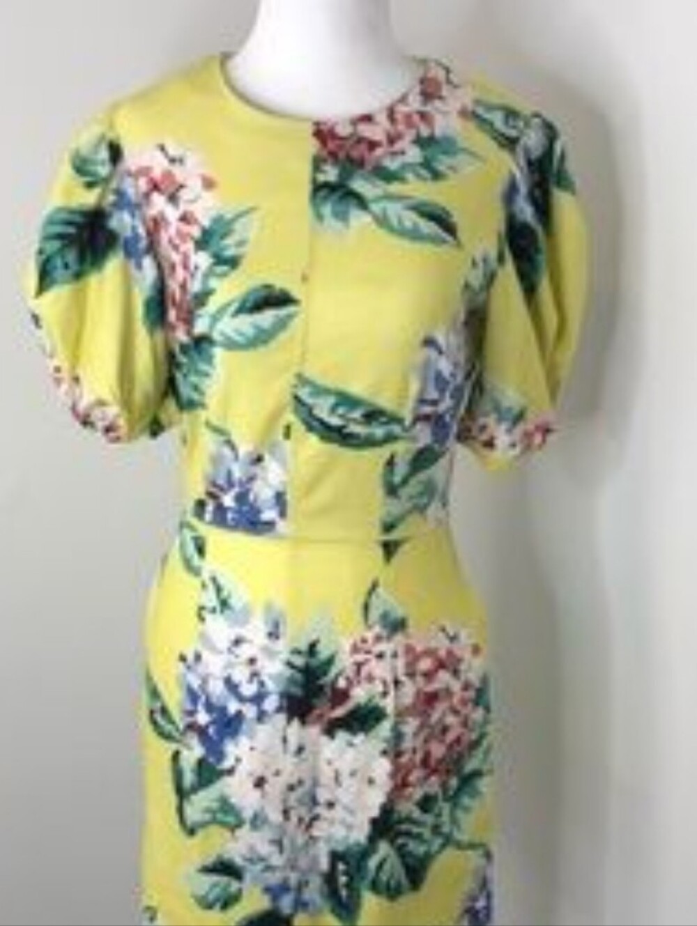 Asos Yellow Floral Puff-Sleeve Dress Size 4
